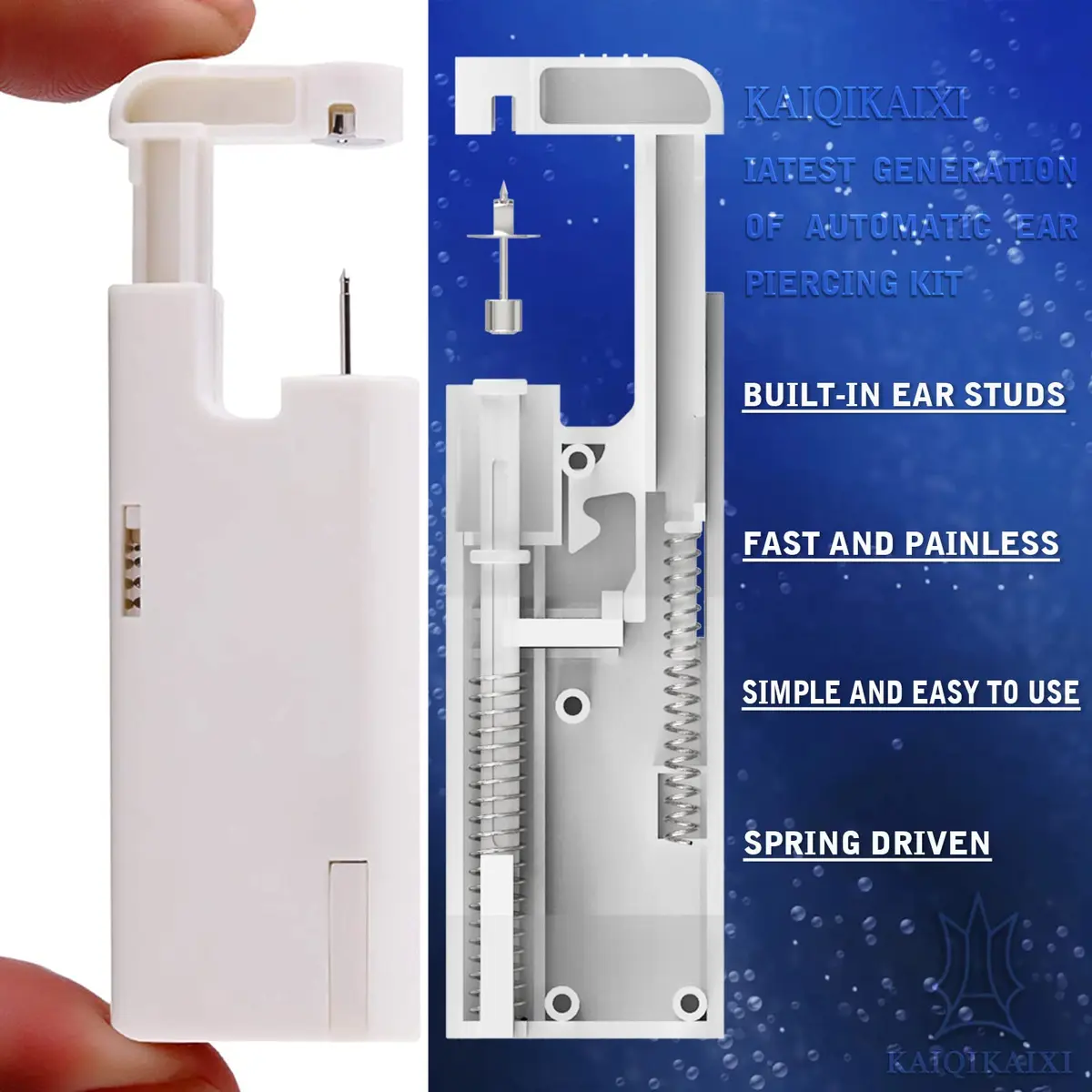 KAIQIKAIXI 2Pcs Ear Piercing Kit Hypoallergenic & Disposable | Painless Household Ear Nail Gun with 4mm Silver Studs - view 7