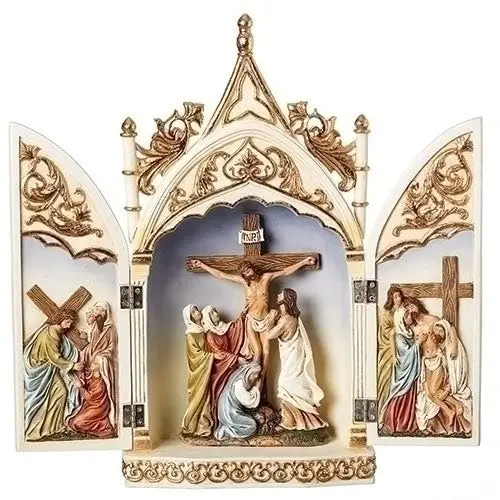 BO001 14" H Crucifix Triptych Scene | Classic Religious Wall Cross - main product image