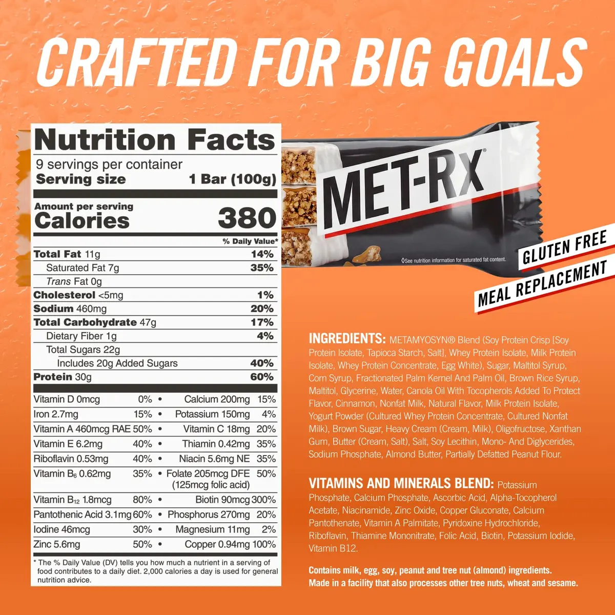 MET-Rx Big 100 Protein Bars, Vanilla Caramel Churro, 30g Protein, 9 Ct | High-Quality Muscle Support & On-the-Go Nutrition - view 4