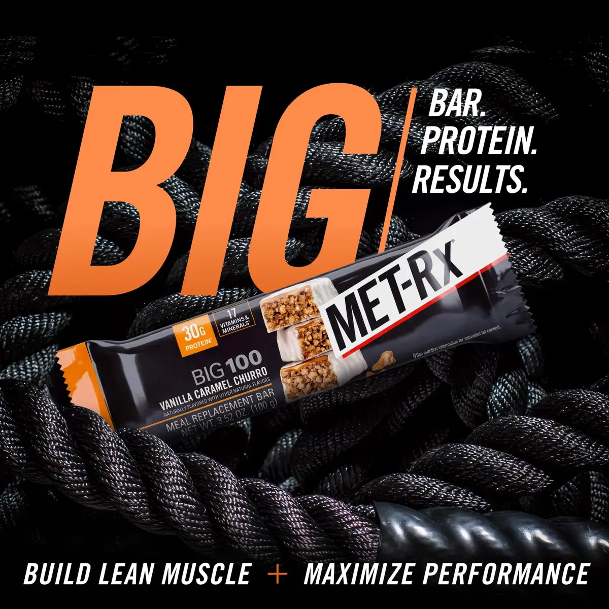 MET-Rx Big 100 Protein Bars, Vanilla Caramel Churro, 30g Protein, 9 Ct | High-Quality Muscle Support & On-the-Go Nutrition - view 5