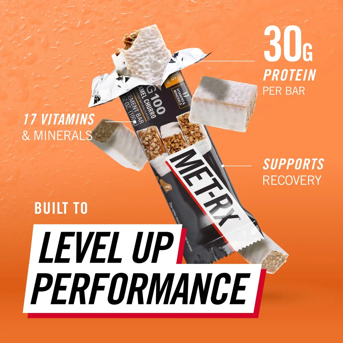MET-Rx Big 100 Protein Bars, Vanilla Caramel Churro, 30g Protein, 9 Ct | High-Quality Muscle Support & On-the-Go Nutrition - view 2