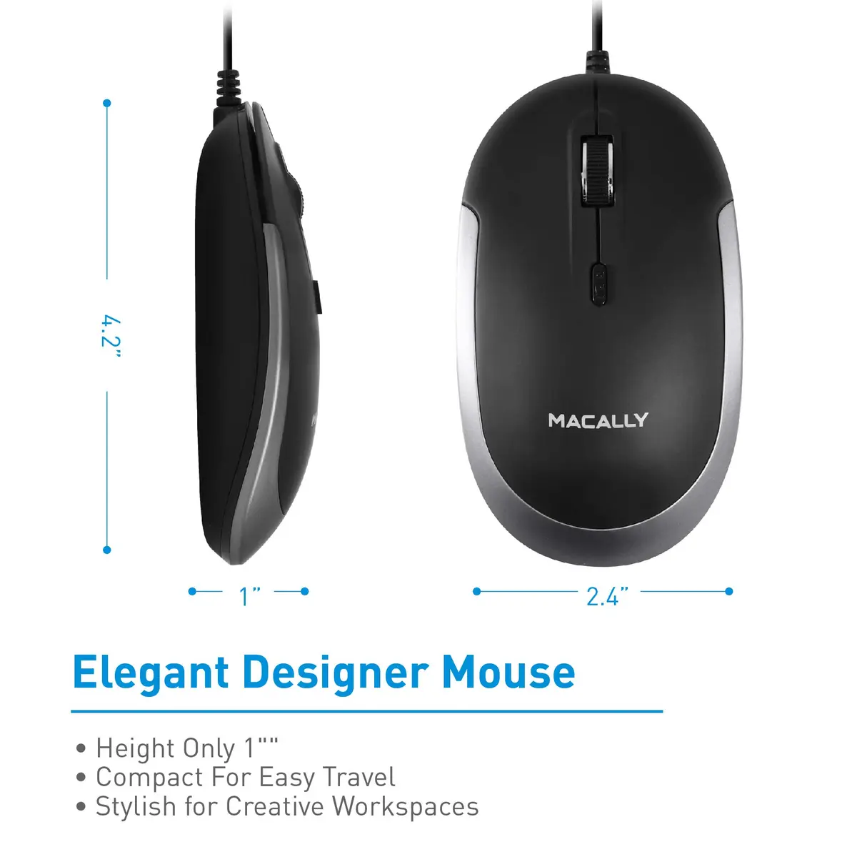 Macally USB Type C Mouse - Slim & Compact Design | Silent & DPI Switch for Mac & PC - view 3