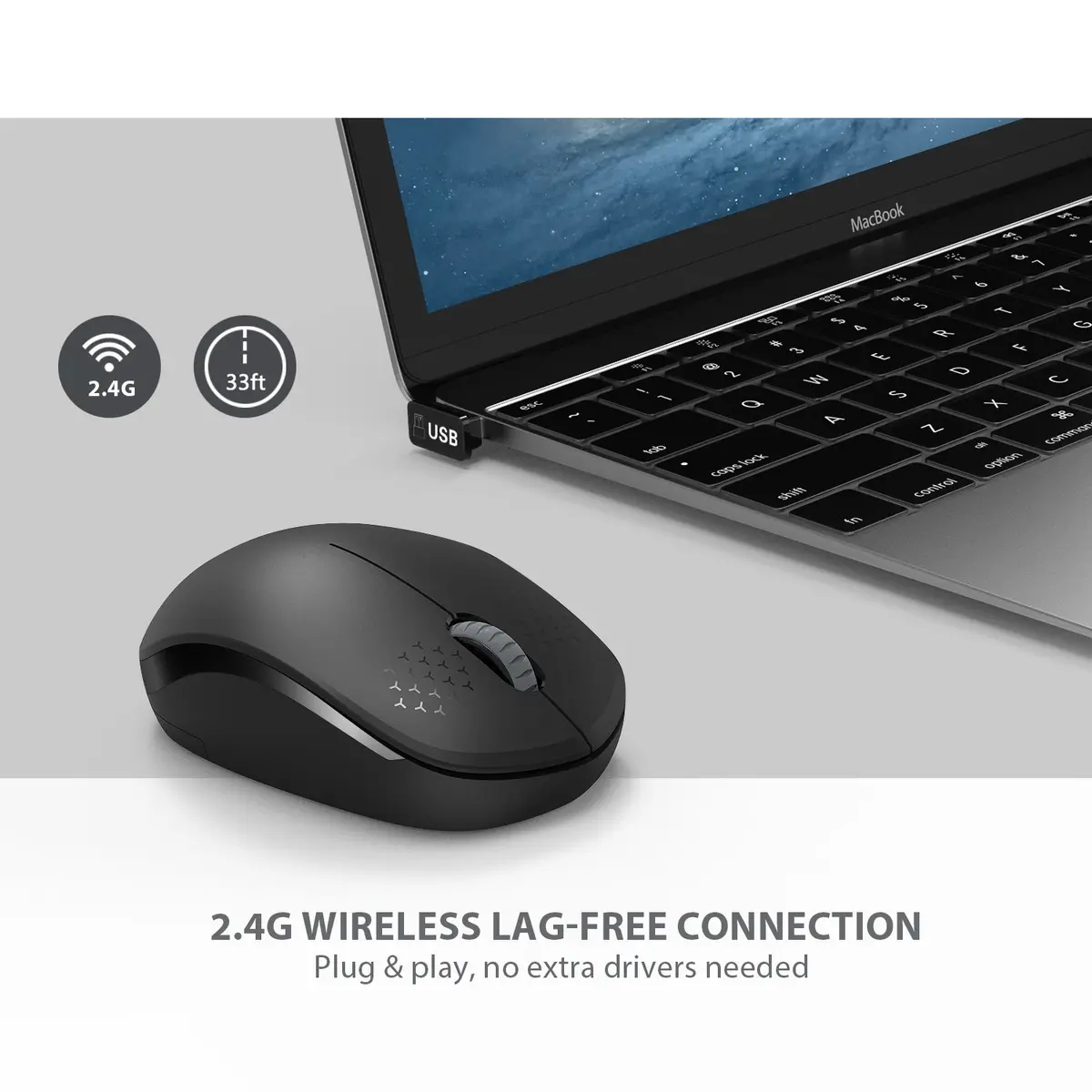 seenda Black 2.4G Wireless Optical Mouse | Noiseless Clicks & Portable Design - view 4