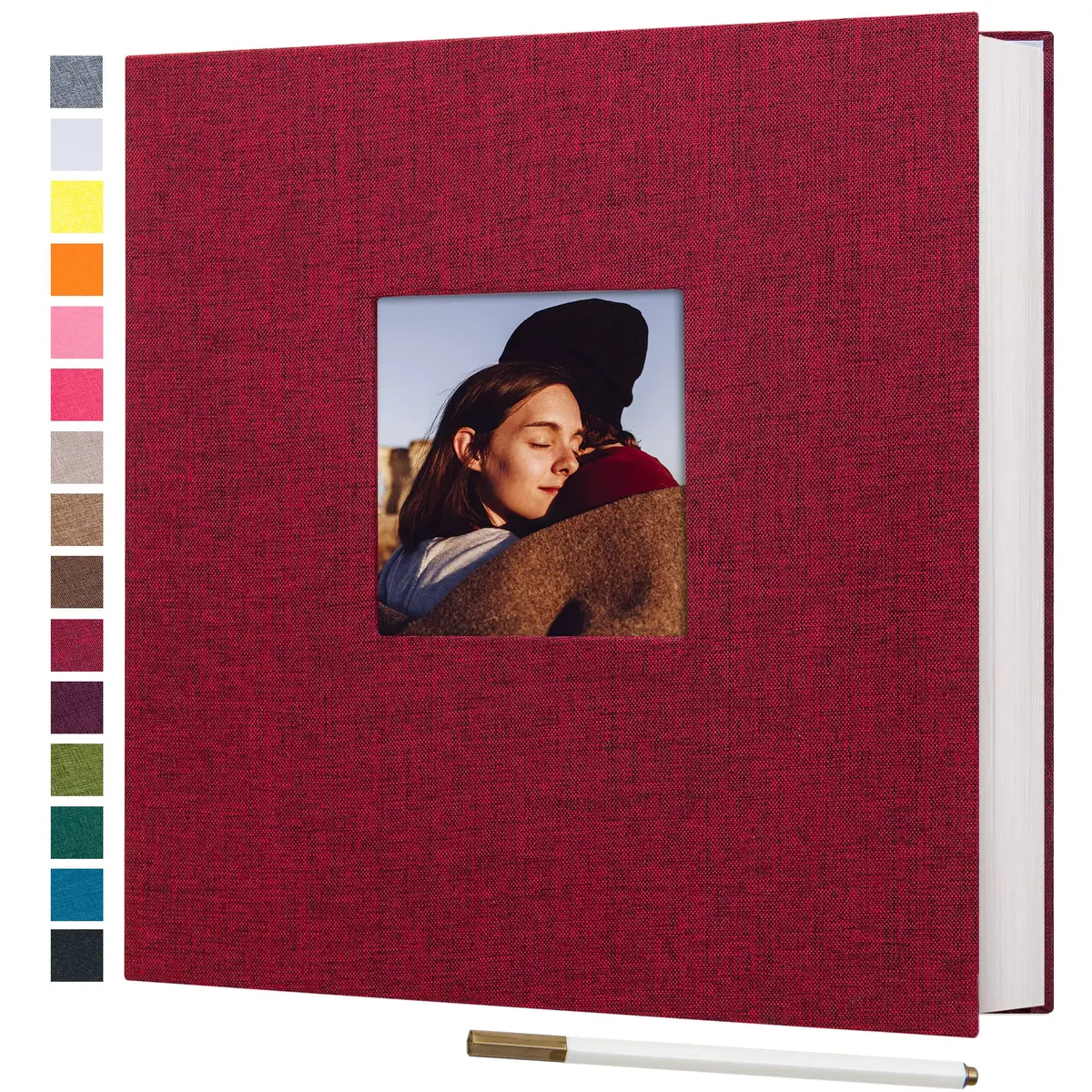 potricher Self Adhesive Photo Album 40 Pages | Linen Cover, Red, 11x10.6 Inches - main product image