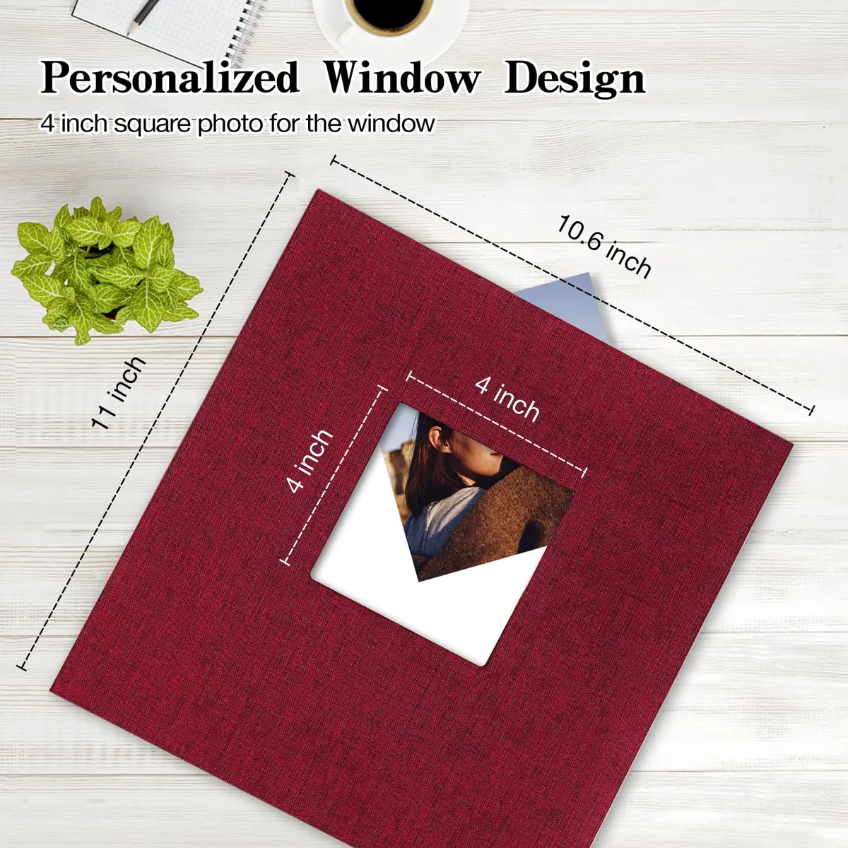potricher Self Adhesive Photo Album 40 Pages | Linen Cover, Red, 11x10.6 Inches - view 2