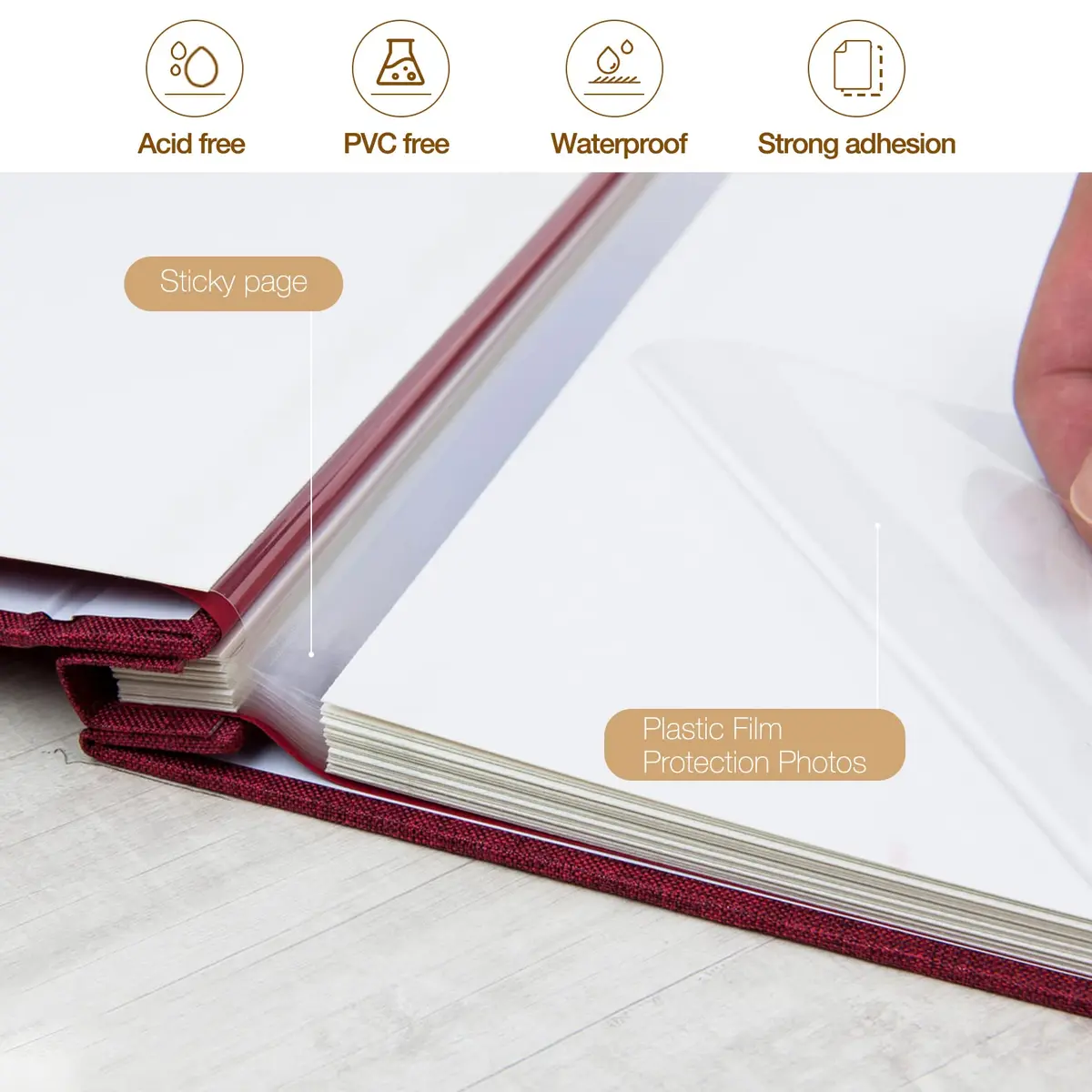 potricher Self Adhesive Photo Album 40 Pages | Linen Cover, Red, 11x10.6 Inches - view 4