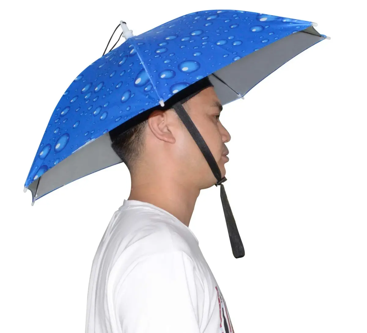 NEW-Vi Blue Umbrella Hat with Adjustable Headband | Hands-Free Sun & Rain Protection - main product image
