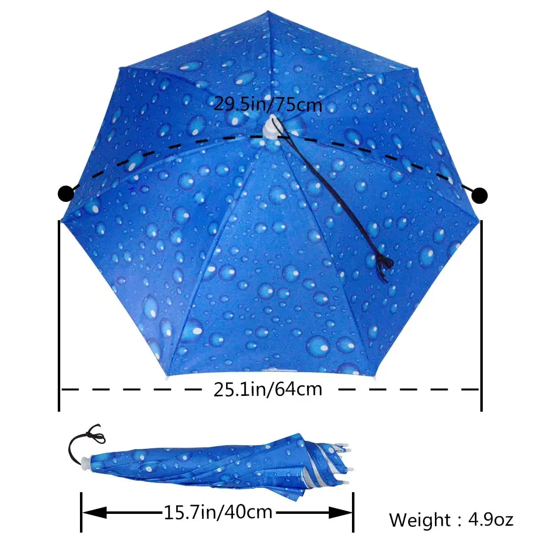 NEW-Vi Blue Umbrella Hat with Adjustable Headband | Hands-Free Sun & Rain Protection - view 3