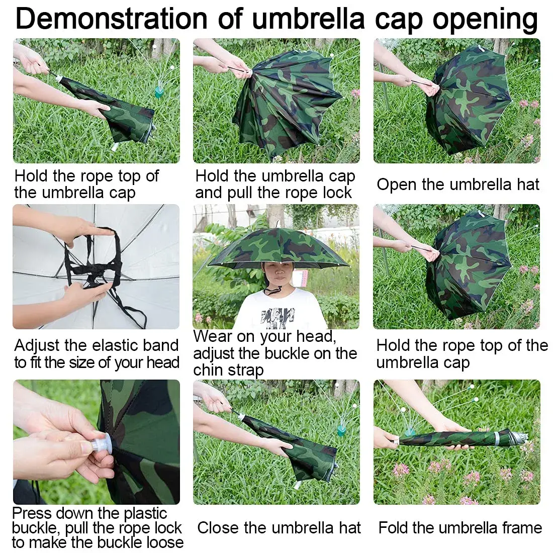 NEW-Vi Umbrella Hat 25 inch Camouflage | Hands-Free Sunshade for Outdoor Activities - view 6