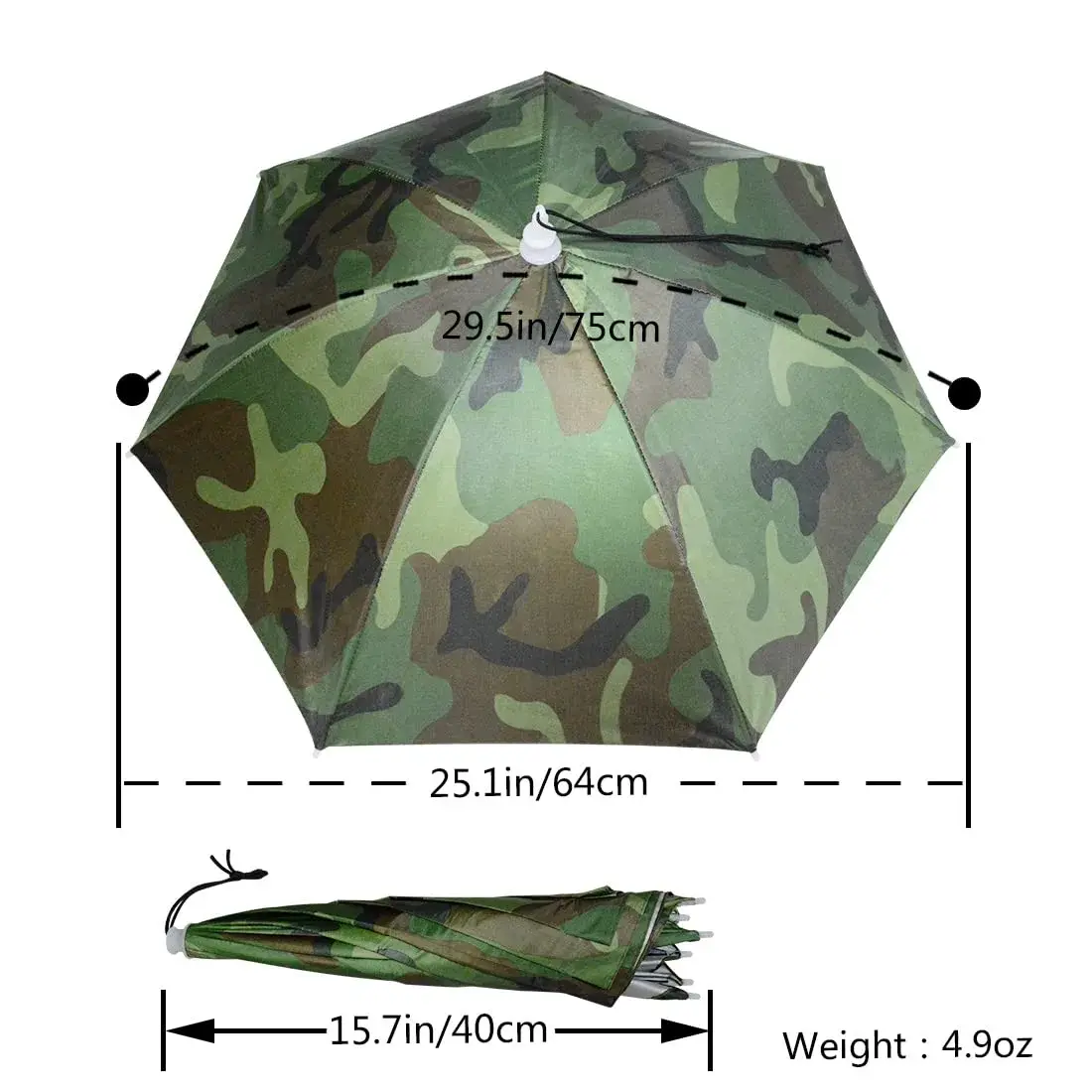 NEW-Vi Umbrella Hat 25 inch Camouflage | Hands-Free Sunshade for Outdoor Activities - view 3