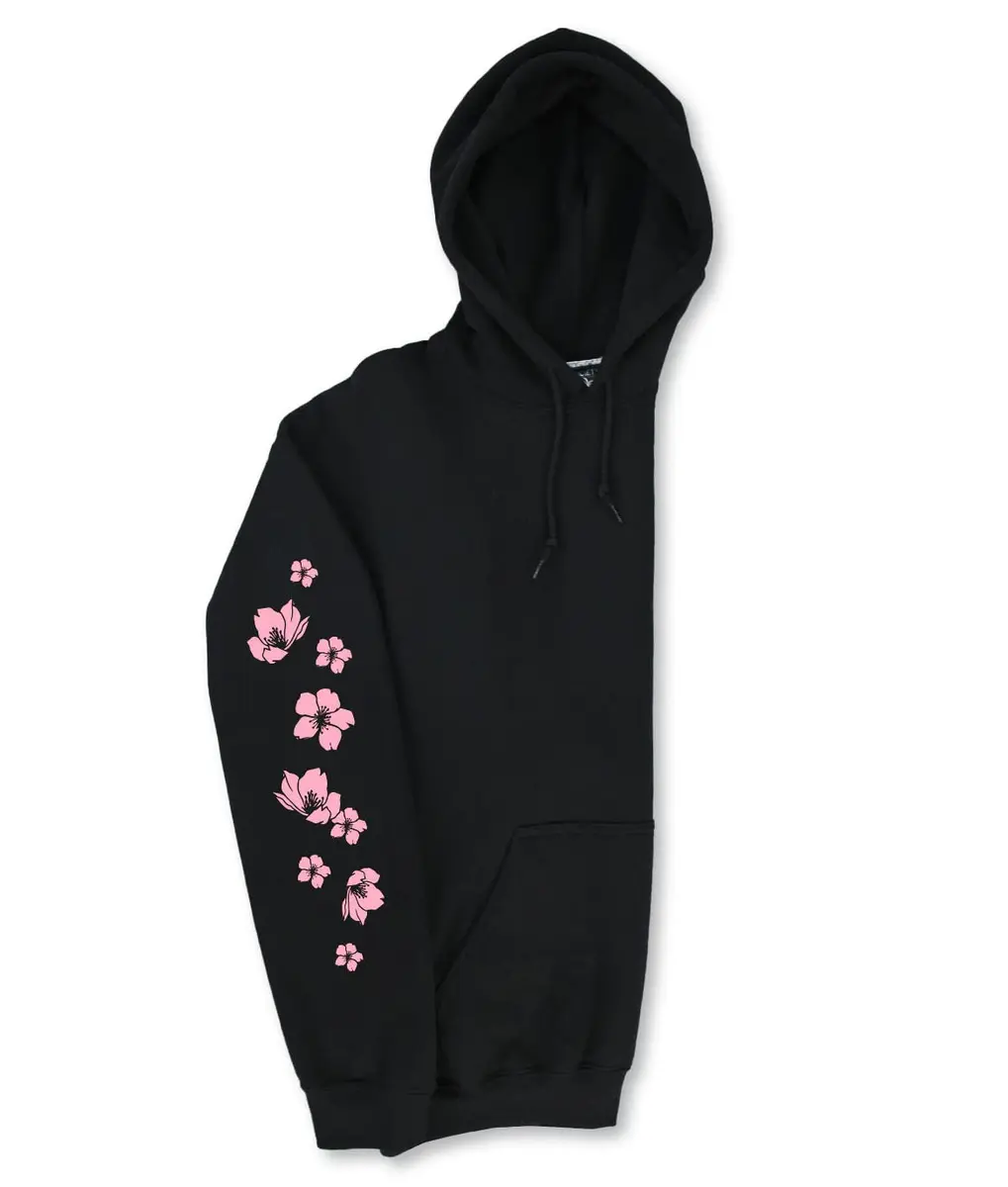 Riot Society Flamingo Blossom Mens Hoodie Hooded Sweatshirt - Black, Medium | Japanese Flamingo & Cherry Blossom Design - view 6
