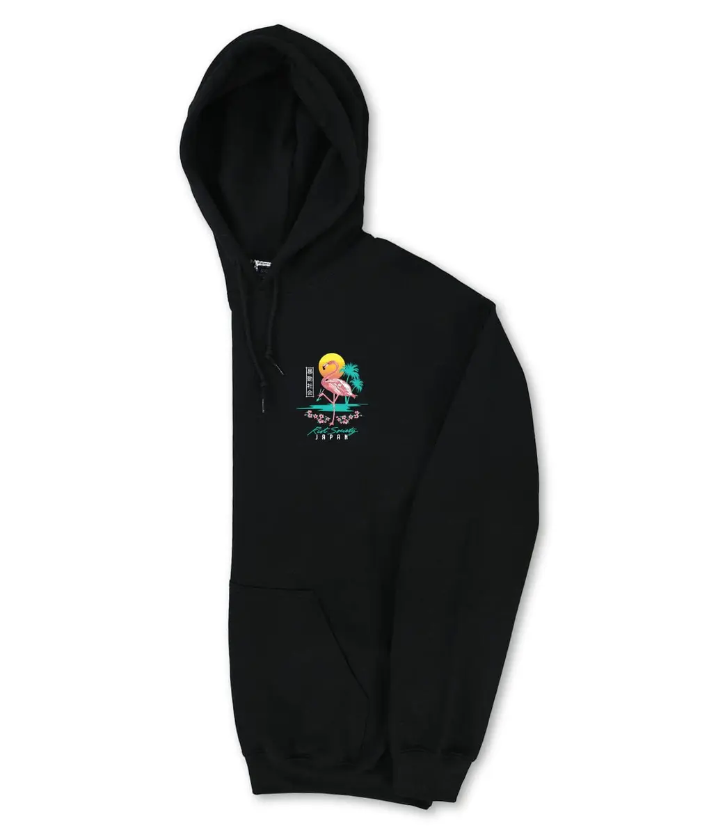 Riot Society Flamingo Blossom Mens Hoodie Hooded Sweatshirt - Black, Medium | Japanese Flamingo & Cherry Blossom Design - view 7
