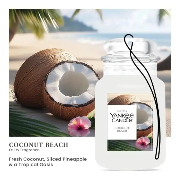 Yankee Candle Paper Car Jar Air Freshener Coconut Beach | Hanging Car Fragrance 1 Count - view 2