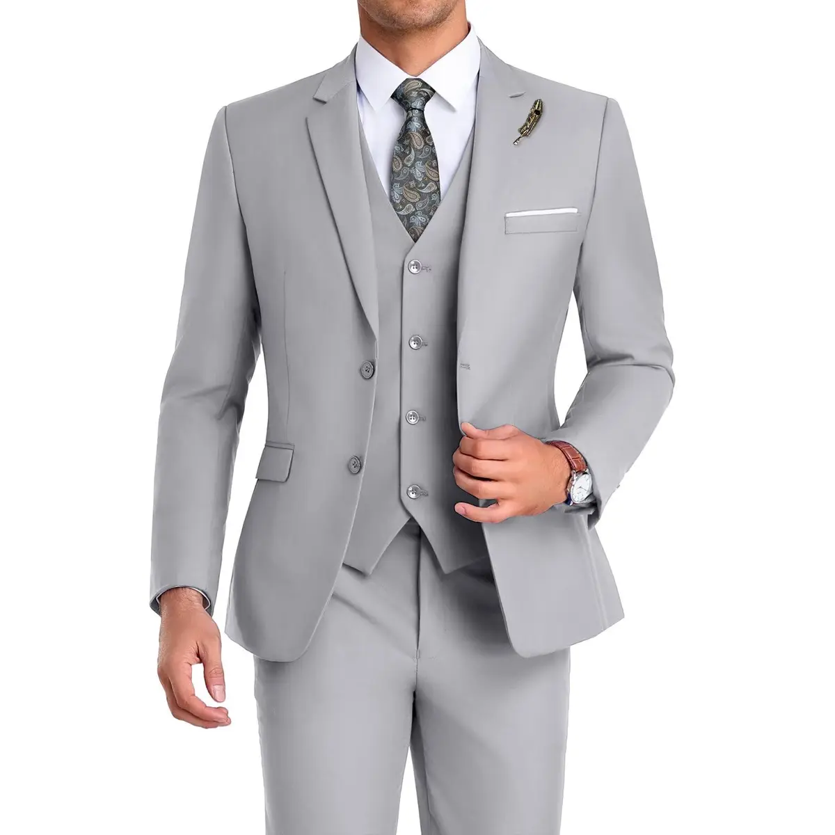 Mrbuerly Mens Suits 3 Pieces Slim Fit Wedding Suit for Men Tux Grey XS/3630 | Modern Slim Fit Formal Suit - main product image