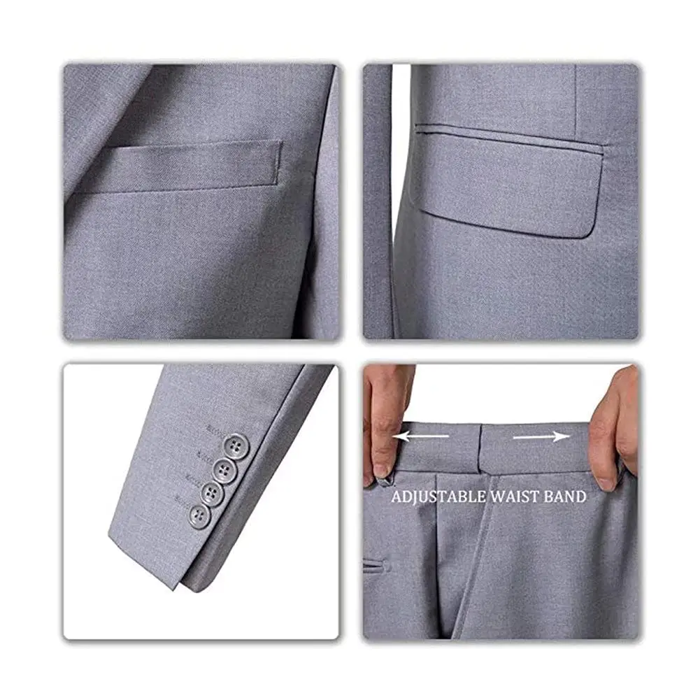 Mrbuerly Mens Suits 3 Pieces Slim Fit Wedding Suit for Men Tux Grey XS/3630 | Modern Slim Fit Formal Suit - view 10