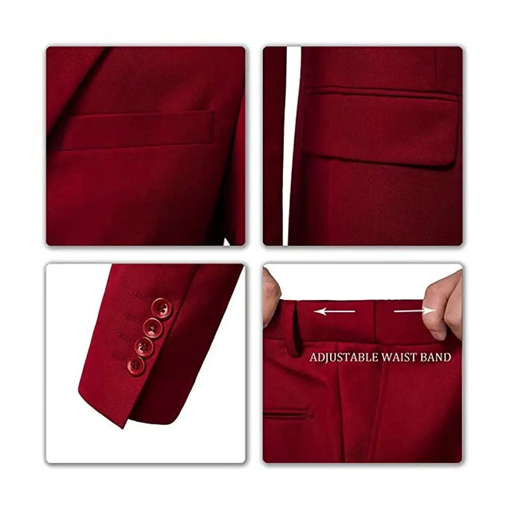 MrBuerly Suits for Men 3 Pieces Slim Fit Wedding Formal Tuxedo Red 2XL/4640 | Modern Slim Fit Suit for Weddings & Parties - view 9