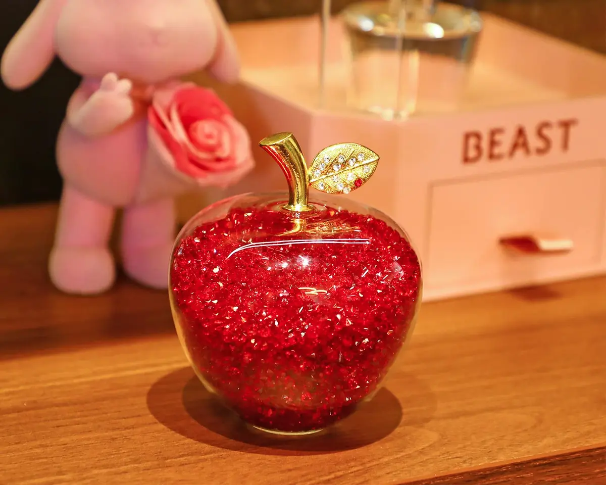 H&D HYALINE & DORA Red Crystal Apple Paperweight with Rhinestones 7.8cm (3.1in) | Handmade Glass Figurine - view 5