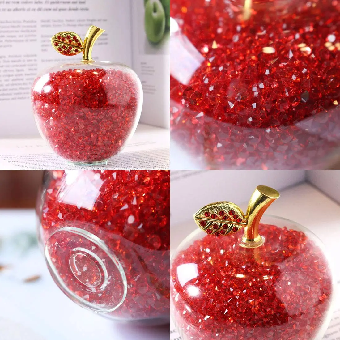 H&D HYALINE & DORA Red Crystal Apple Paperweight with Rhinestones 7.8cm (3.1in) | Handmade Glass Figurine - view 7