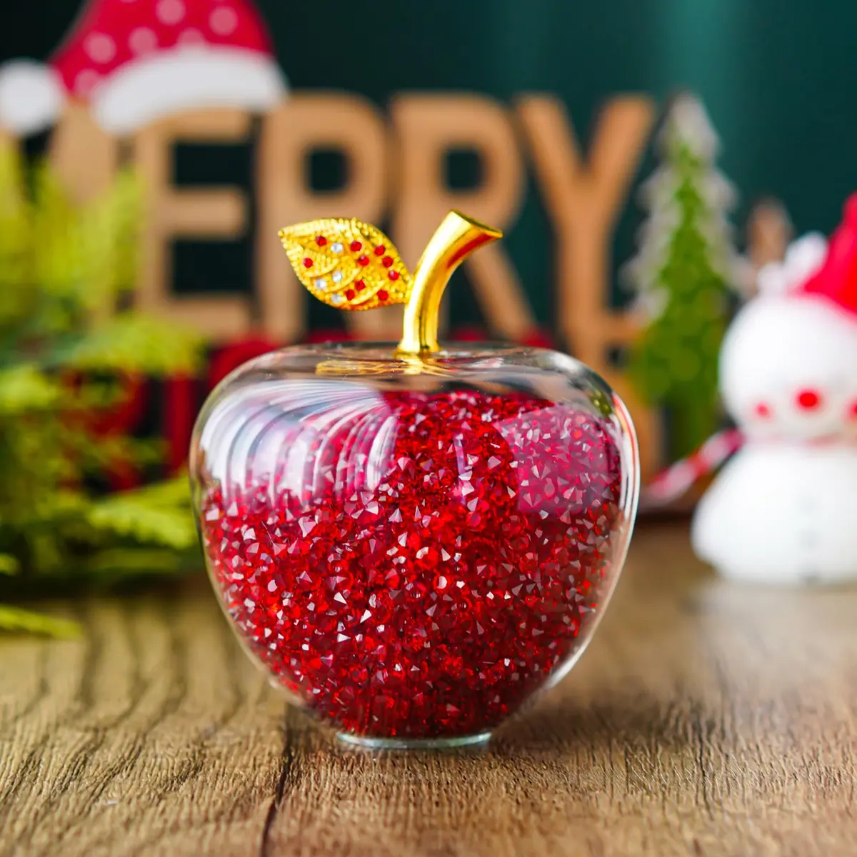 H&D HYALINE & DORA Red Crystal Apple Paperweight with Rhinestones 7.8cm (3.1in) | Handmade Glass Figurine - view 9