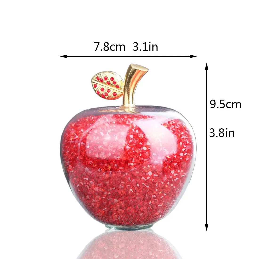 H&D HYALINE & DORA Red Crystal Apple Paperweight with Rhinestones 7.8cm (3.1in) | Handmade Glass Figurine - view 4