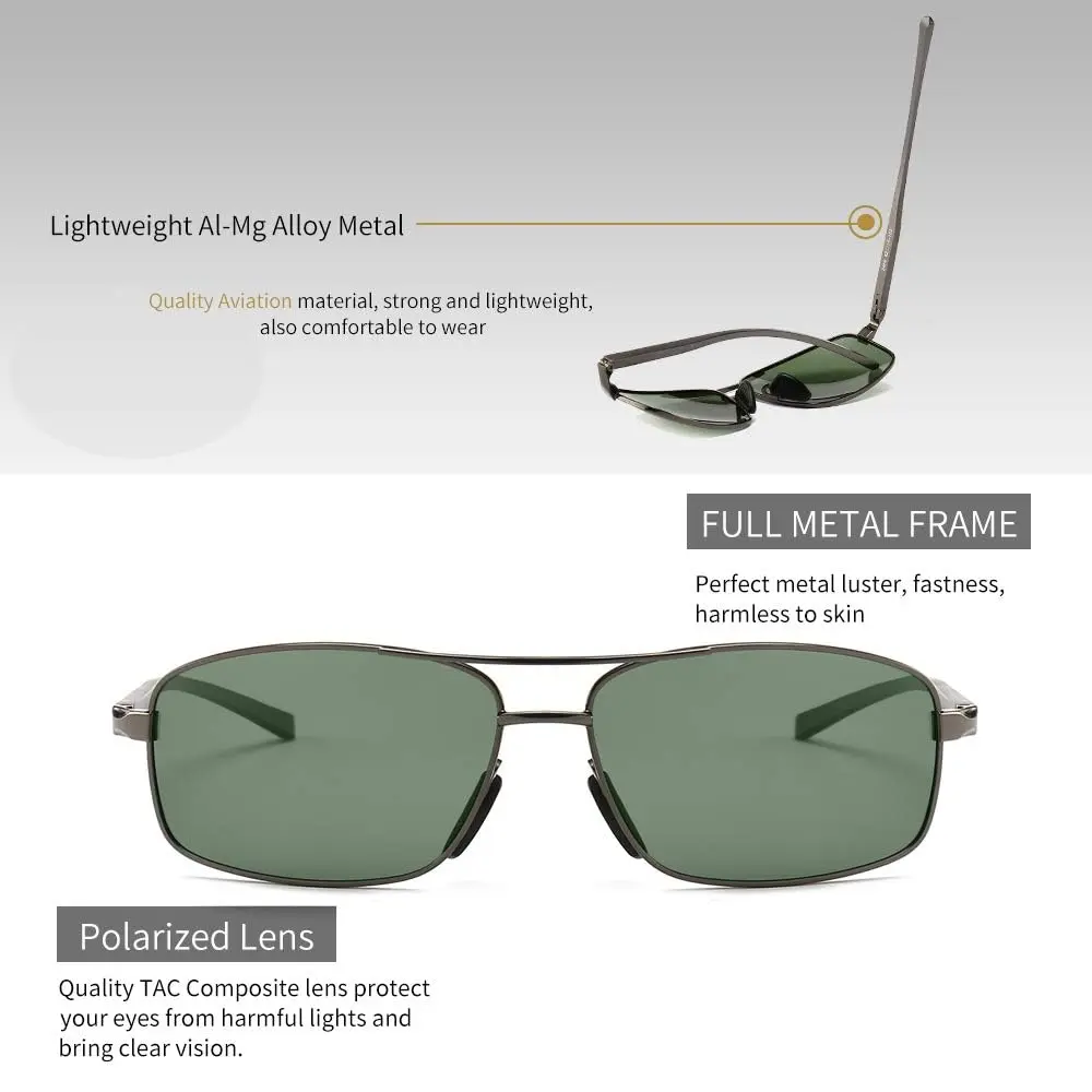 SUNGAIT Ultra Lightweight Rectangular Polarized Sunglasses Men UV400 Protection (Gunmetal Frame Green Lens, 62) Metal Frame - view 3