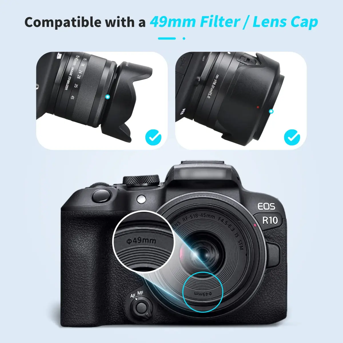JJC Lens Hood Shade for Canon EF-M 15-45mm f/3.5-6.3 IS STM & RF-S 18-45mm f/4.5-6.3 IS STM Lenses | 49mm Filter & Cap Compatible - view 5
