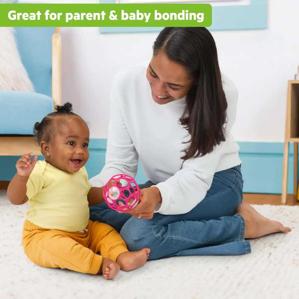 Bright Starts Oball Rattle Ball, Pink, 10cm (4 Inches) | BPA-Free Baby Toy for Fine Motor Skills - view 5