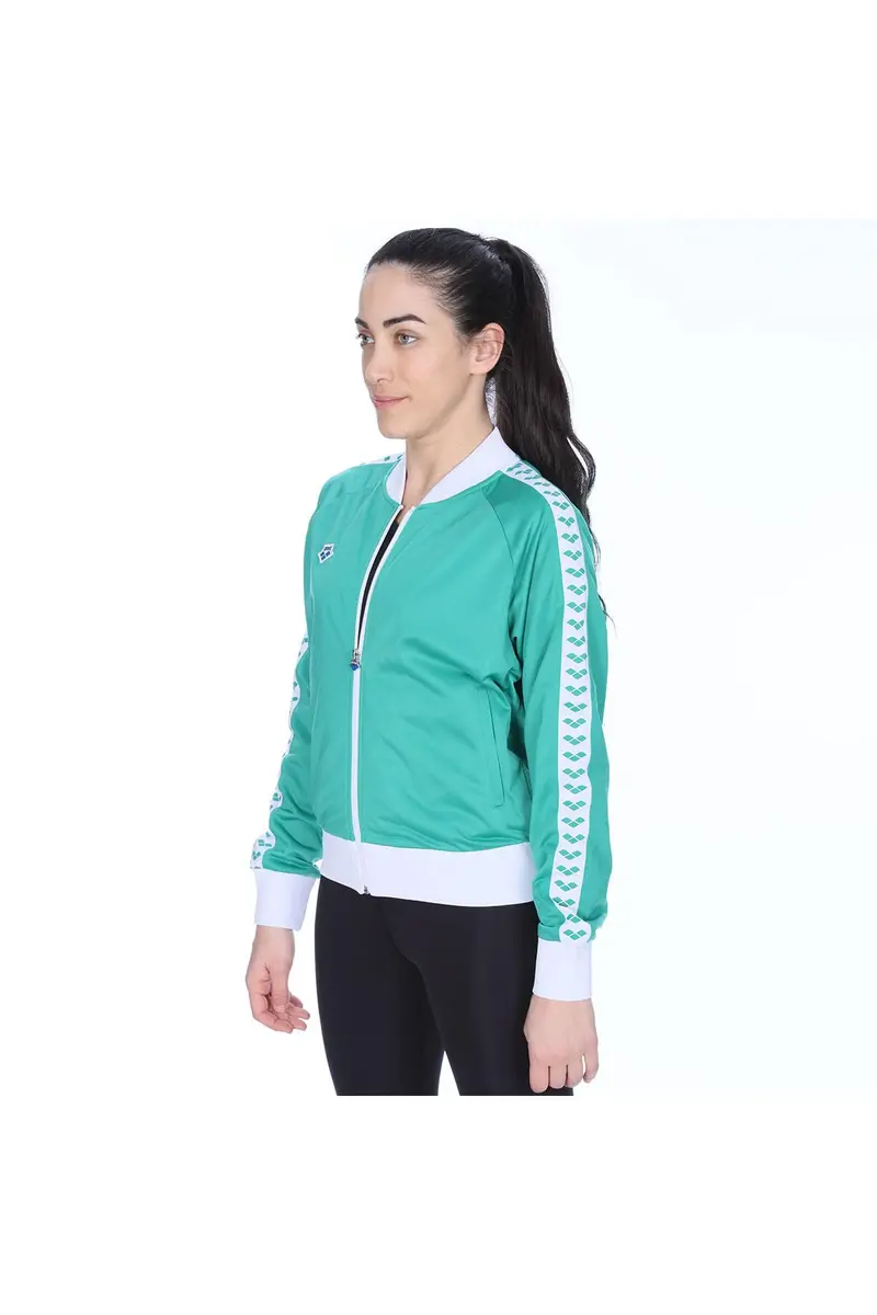 ARENA Women's Icons Relax IV Team Jacket Full-Zip Regular Fit Side Pockets Retro Logo Sporty Coat, Evergreen/White, X-Small - view 3