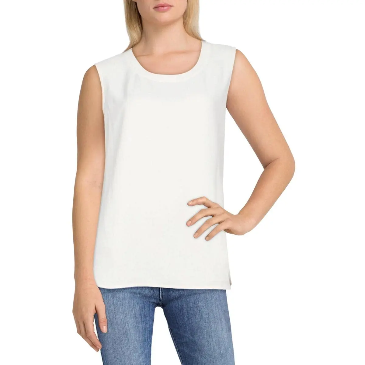 Anne Klein U-neck Shell Blouse Small US | Sleeveless, Polyester, White, Regular Fit - main product image