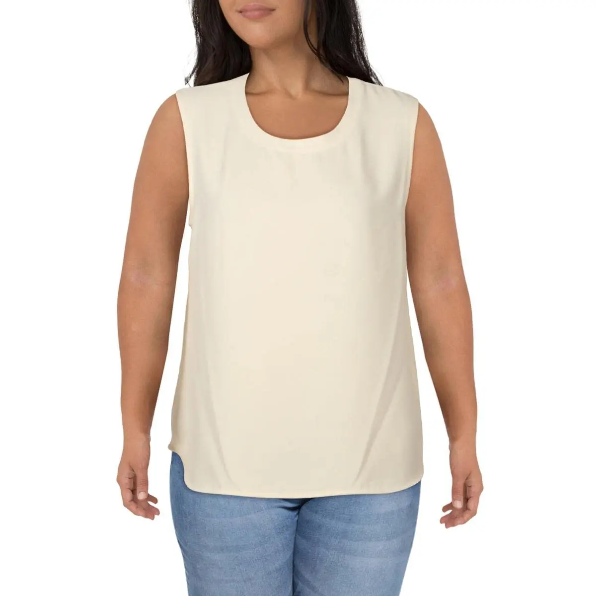 Anne Klein U-neck Shell Blouse Small US | Sleeveless, Polyester, White, Regular Fit - view 2