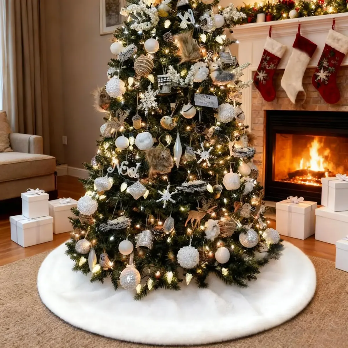 yuboo White Christmas Tree Skirt 91cm (36 inches) | Authentic USA Import for Indian Homes - view 3