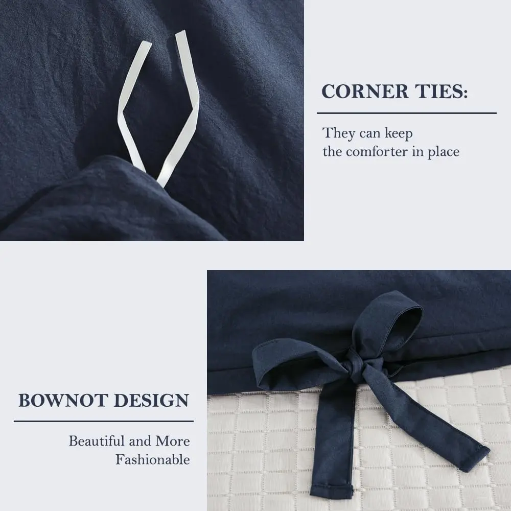 annadaif Grayish Navy Duvet Cover Queen Size | Bowknot & Microfiber Comfort - view 5