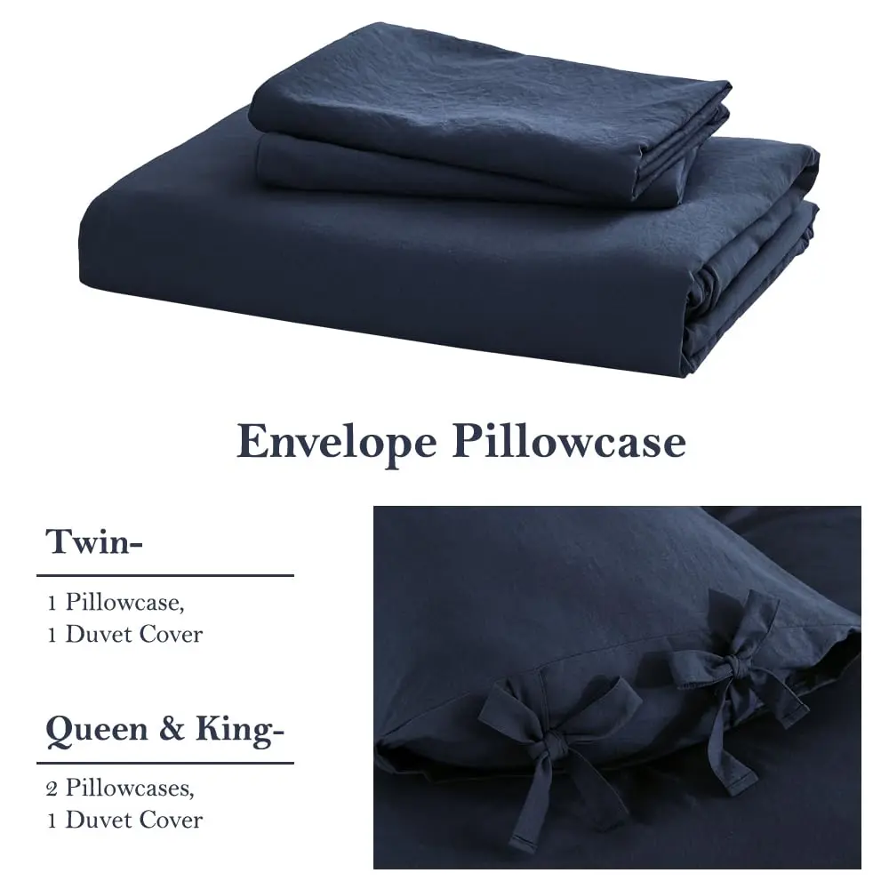 annadaif Grayish Navy Duvet Cover Queen Size | Bowknot & Microfiber Comfort - view 6