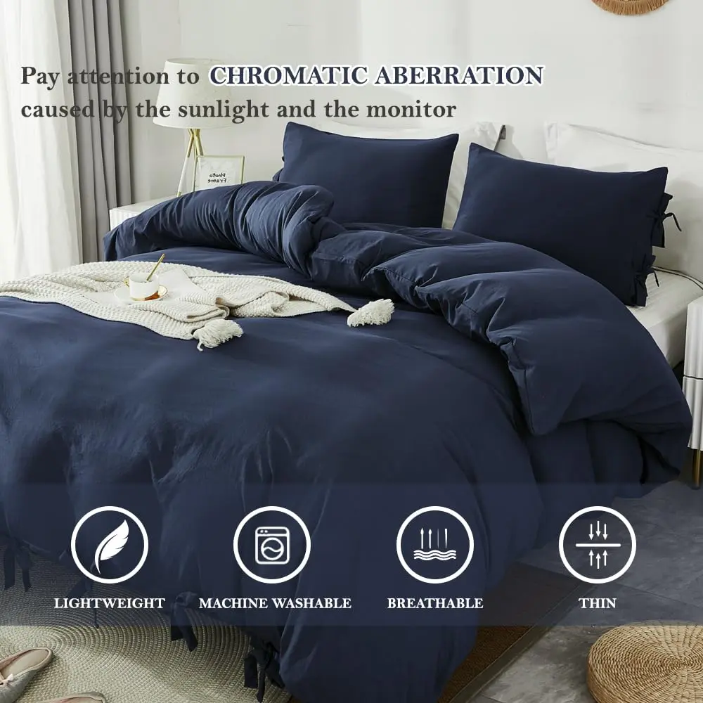 annadaif Grayish Navy Duvet Cover Queen Size | Bowknot & Microfiber Comfort - view 3