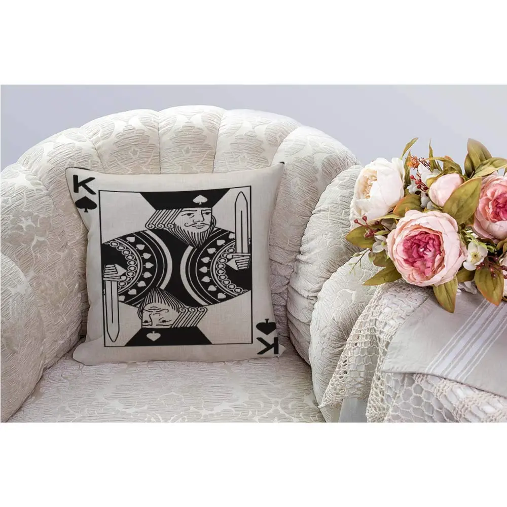 HGOD DESIGNS Poker Card Throw Pillow Cover 18x18 inch | King of Spade Casino Design Breathable Cotton Linen - view 2