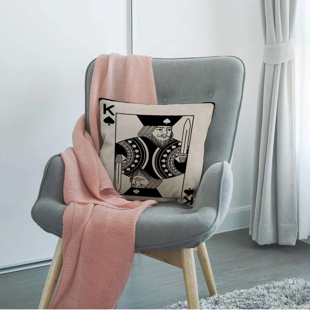 HGOD DESIGNS Poker Card Throw Pillow Cover 18x18 inch | King of Spade Casino Design Breathable Cotton Linen - view 3