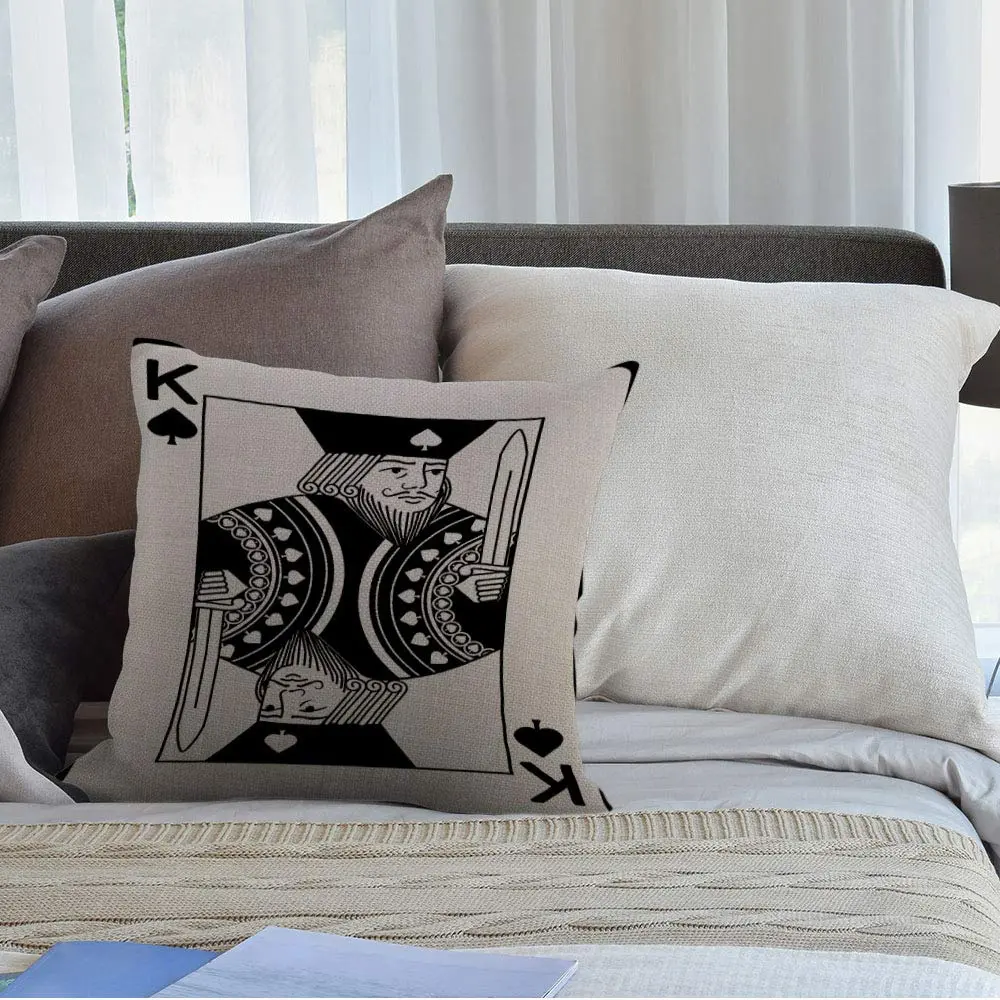 HGOD DESIGNS Poker Card Throw Pillow Cover 18x18 inch | King of Spade Casino Design Breathable Cotton Linen - view 4