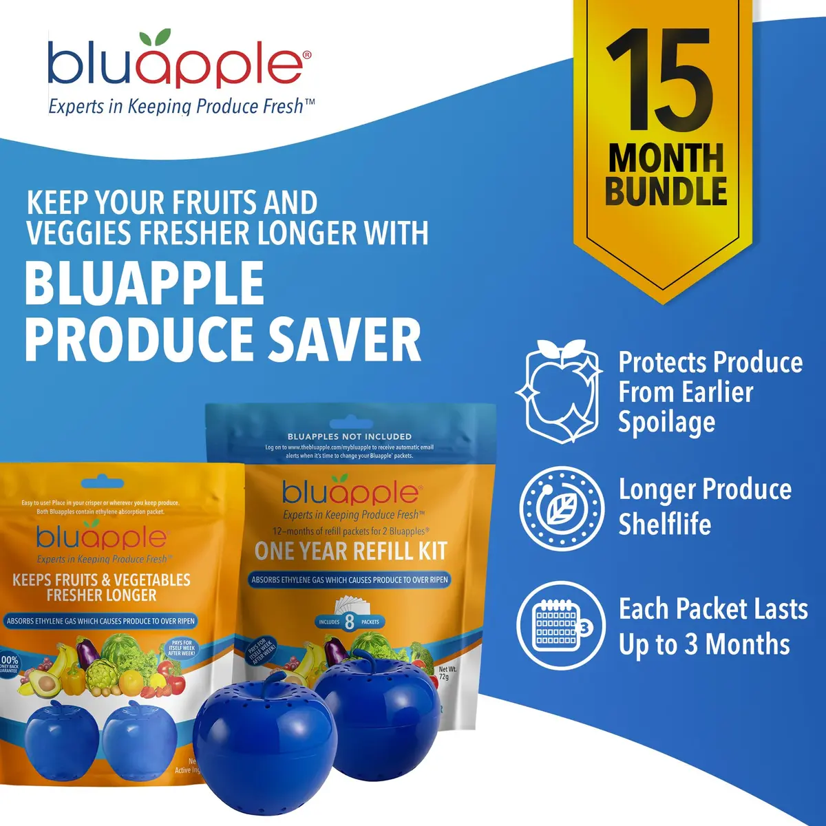 BluApple Produce Saver Ethylene Gas Absorber 2 Pack | Extends Freshness 3 Months Each - view 2