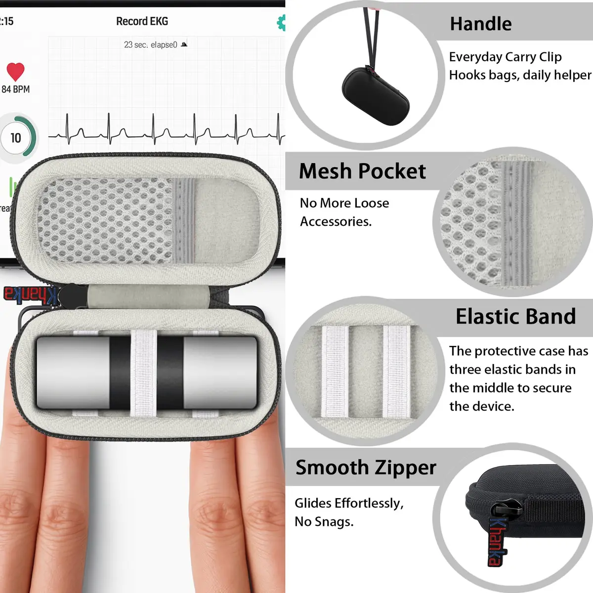 khanka Hard Case for AliveCor KardiaMobile ECG Monitor 4.3 Inch x 2.2 Inch x 1.8 Inch | Durable Shock & Splash Protection - view 4