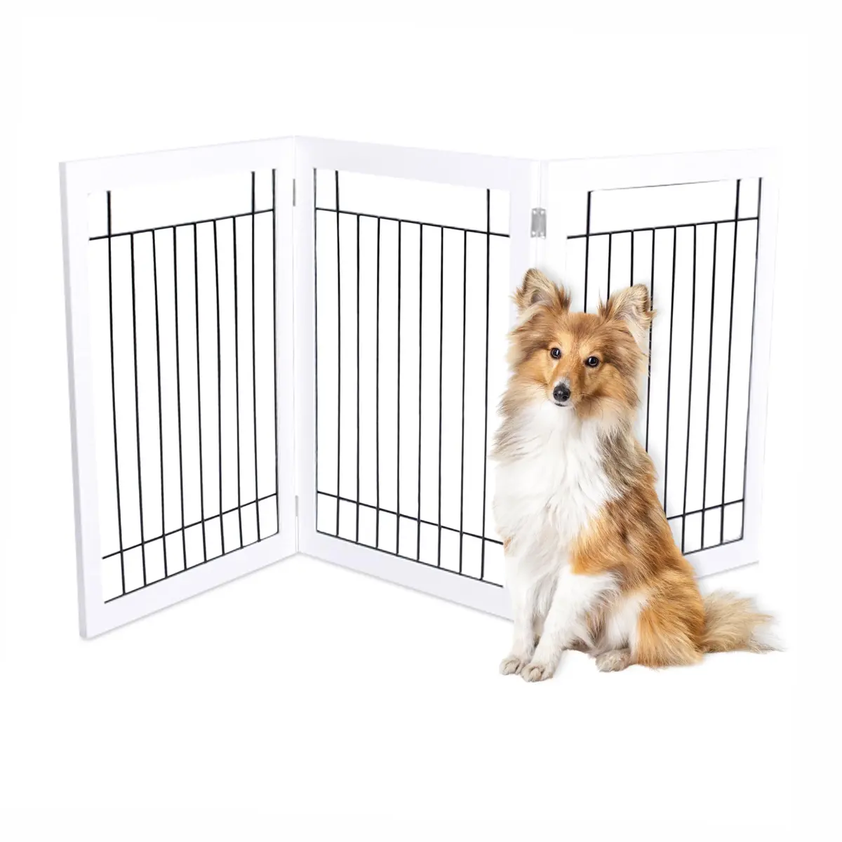 Internet's Best Traditional Wire Dog Gate - 3 Panel - 30" Tall - White | Freestanding Indoor Pet Barrier - main product image
