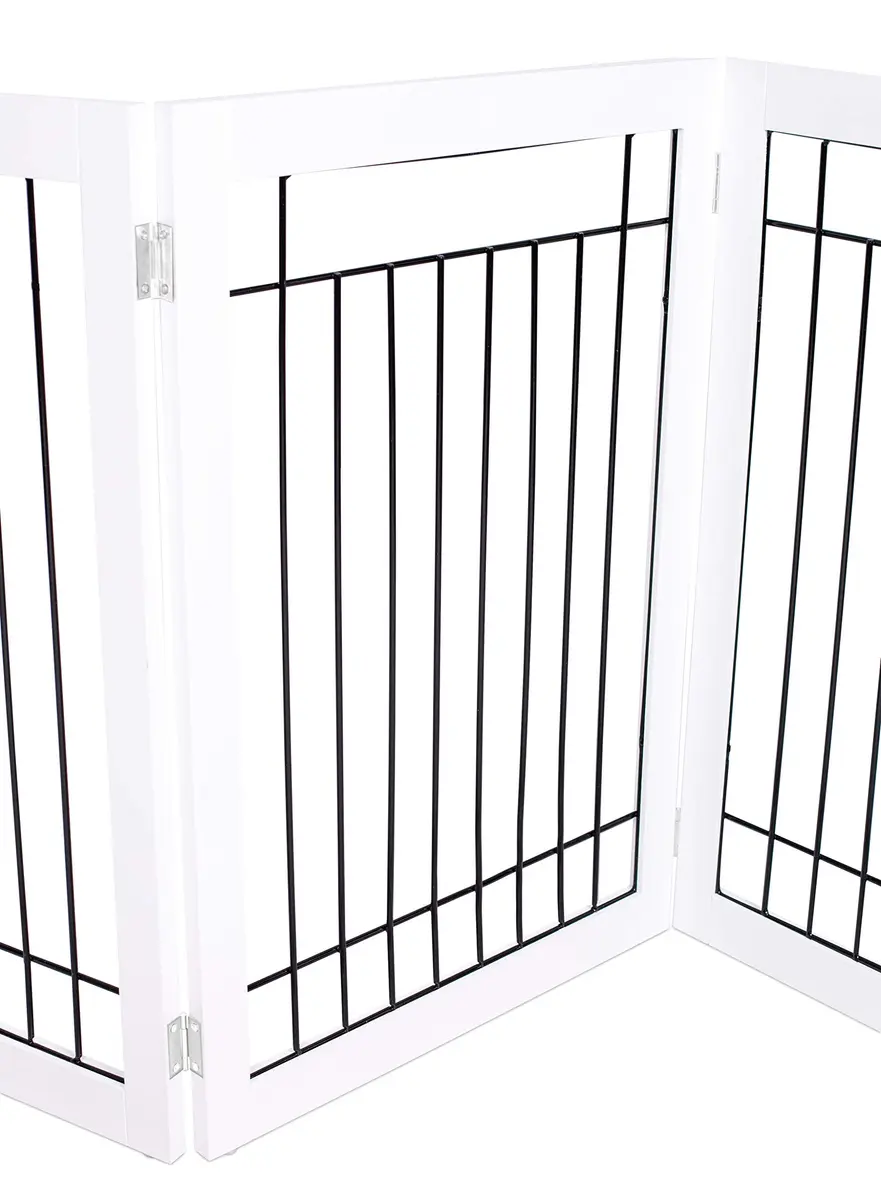Internet's Best Traditional Wire Dog Gate - 3 Panel - 30" Tall - White | Freestanding Indoor Pet Barrier - view 6