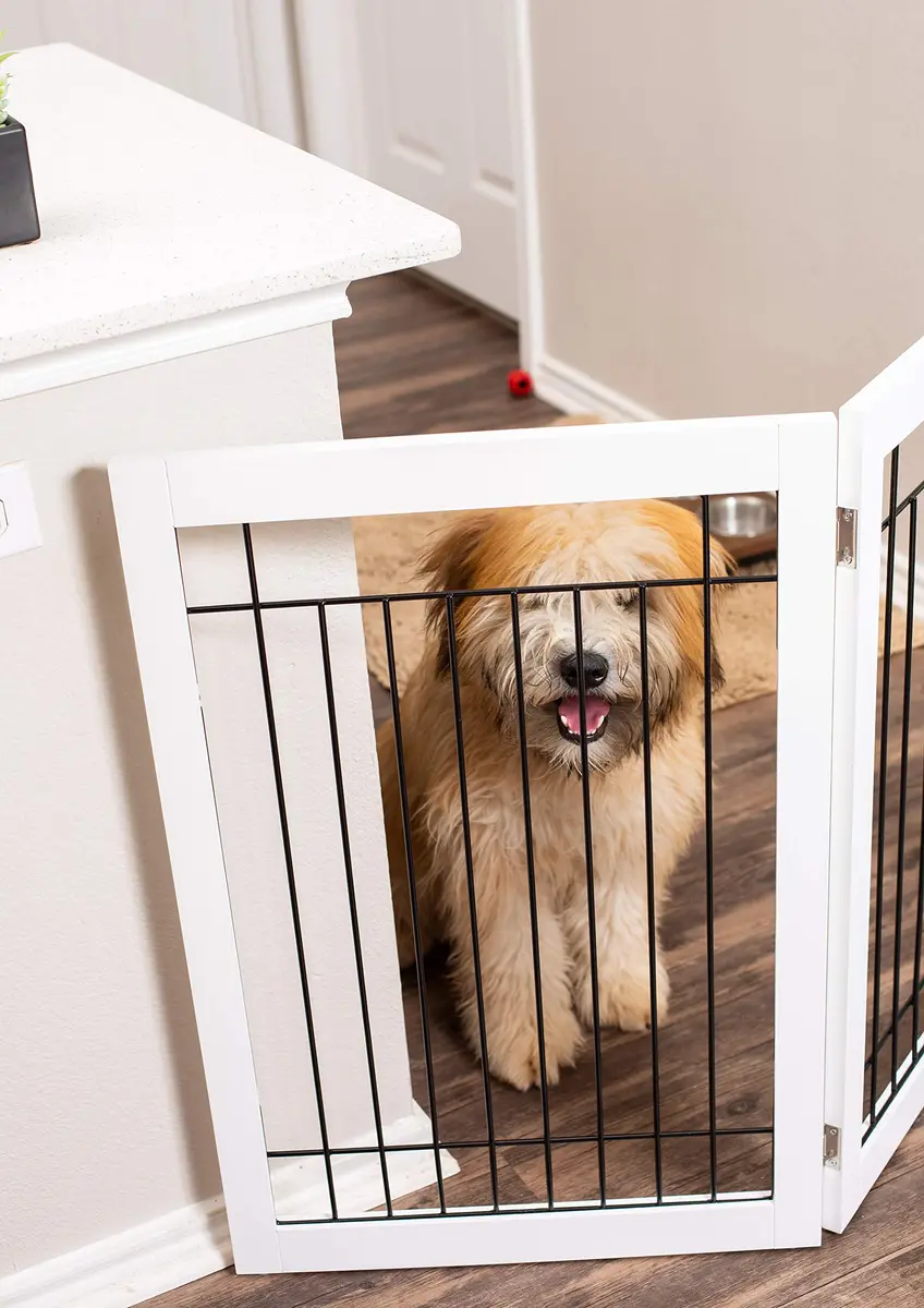 Internet's Best Traditional Wire Dog Gate - 3 Panel - 30" Tall - White | Freestanding Indoor Pet Barrier - view 8