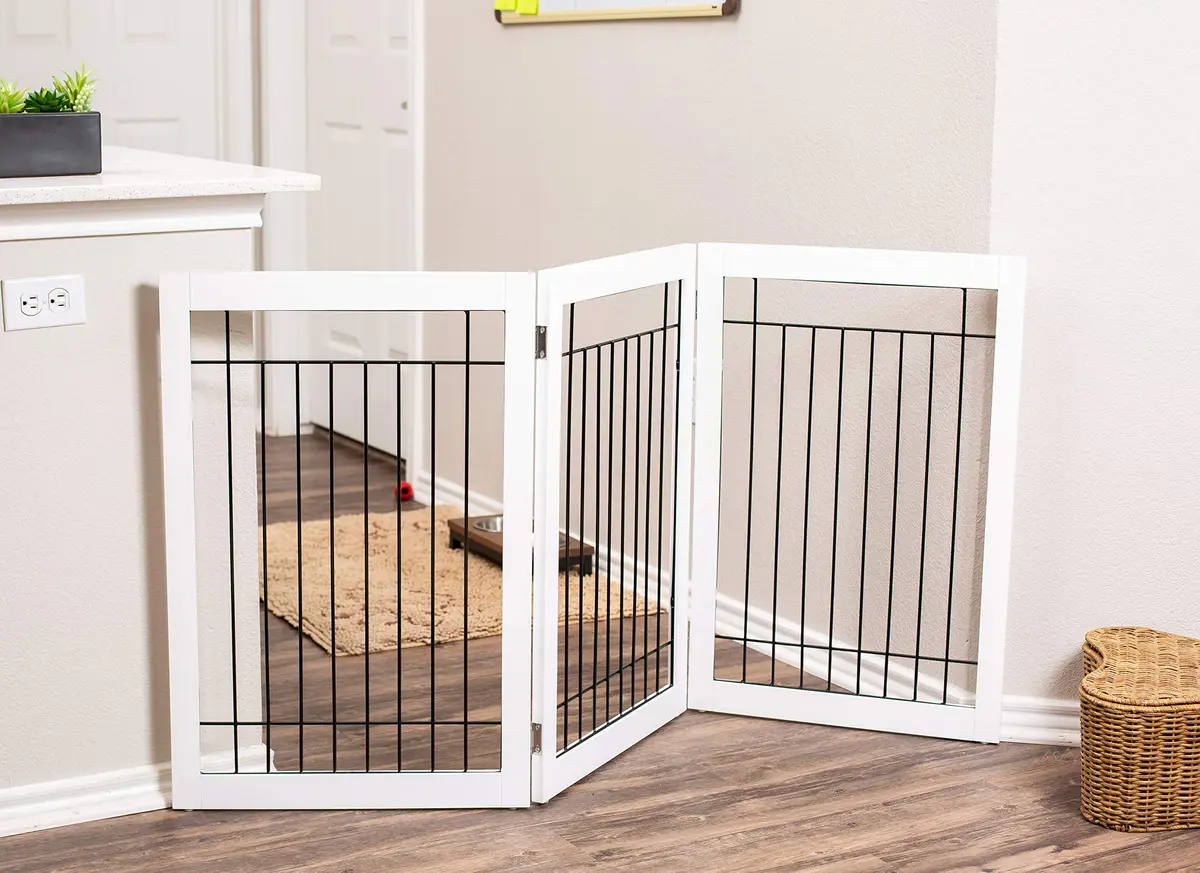 Internet's Best Traditional Wire Dog Gate - 3 Panel - 30" Tall - White | Freestanding Indoor Pet Barrier - view 9