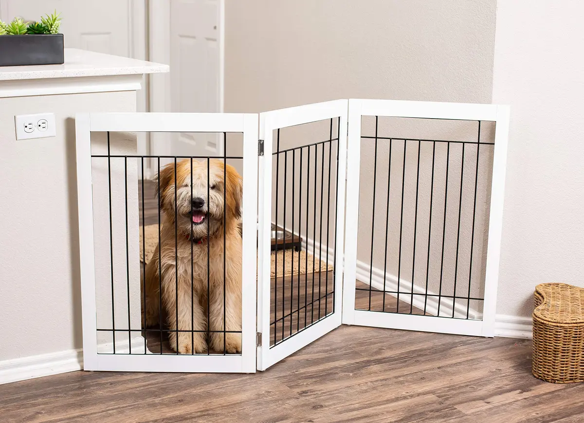 Internet's Best Traditional Wire Dog Gate - 3 Panel - 30" Tall - White | Freestanding Indoor Pet Barrier - view 2