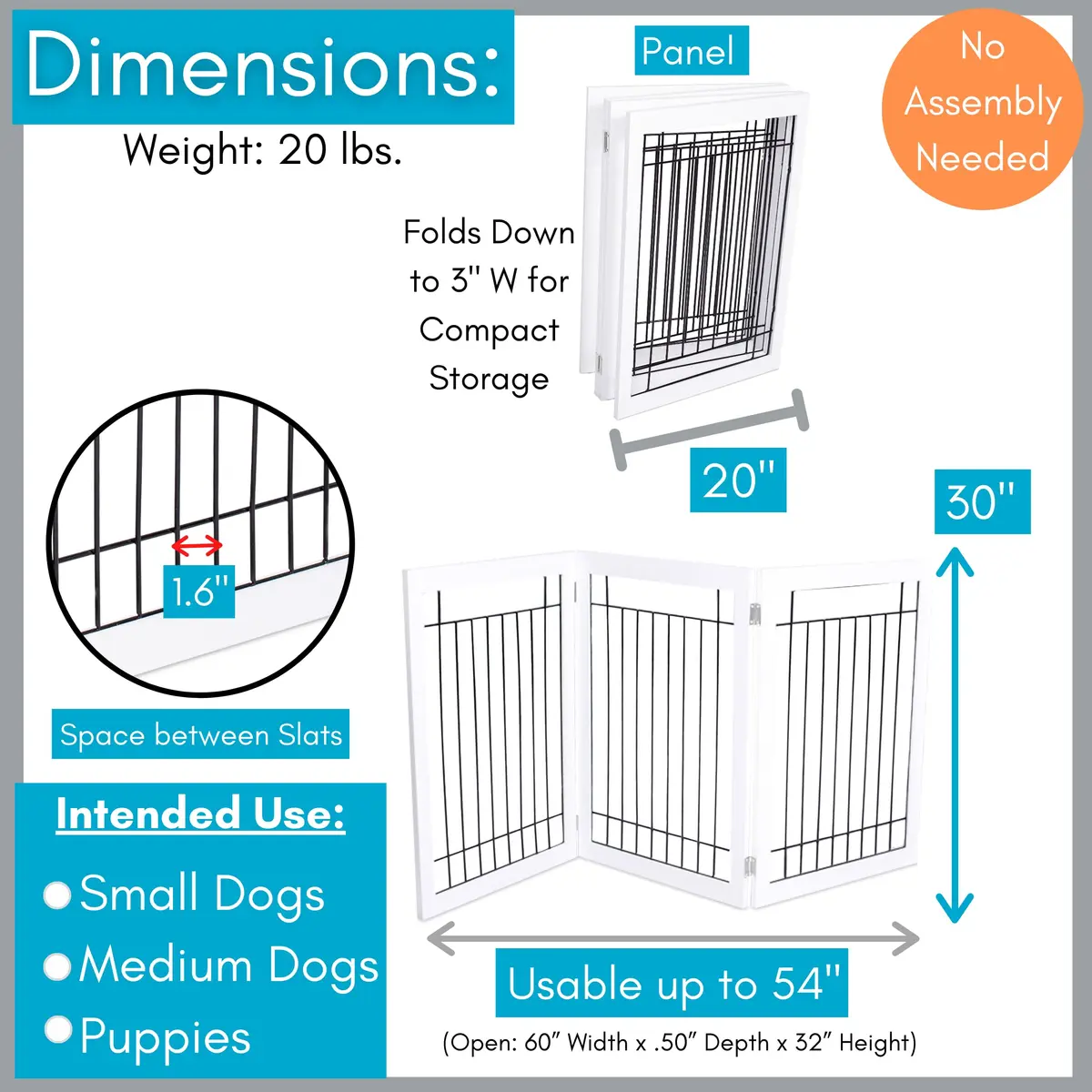 Internet's Best Traditional Wire Dog Gate - 3 Panel - 30" Tall - White | Freestanding Indoor Pet Barrier - view 3