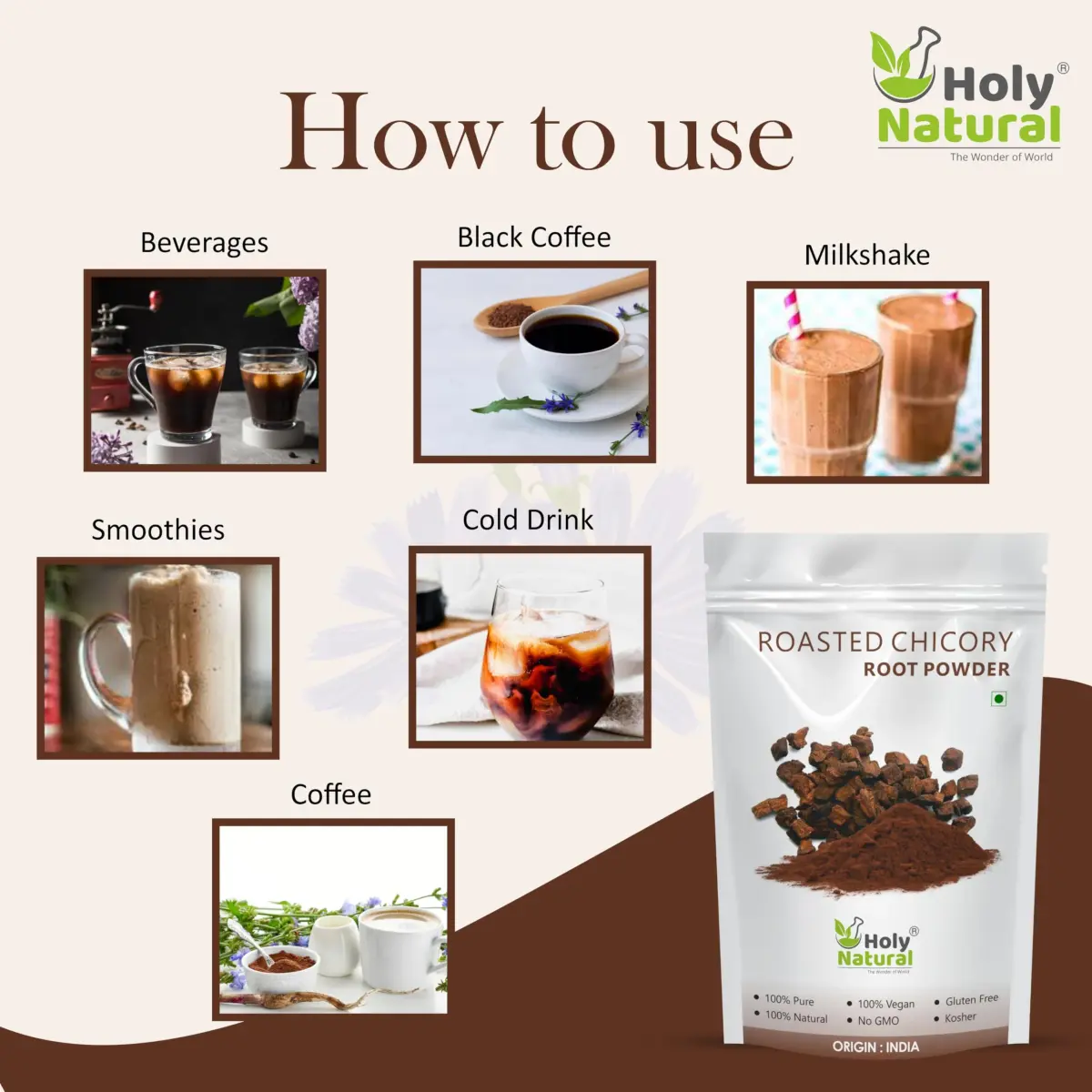 Holy Natural Roasted Chicory Root Powder 1 Kg (2.2 lbs) | Natural Flavoring Extract for Baking - view 5