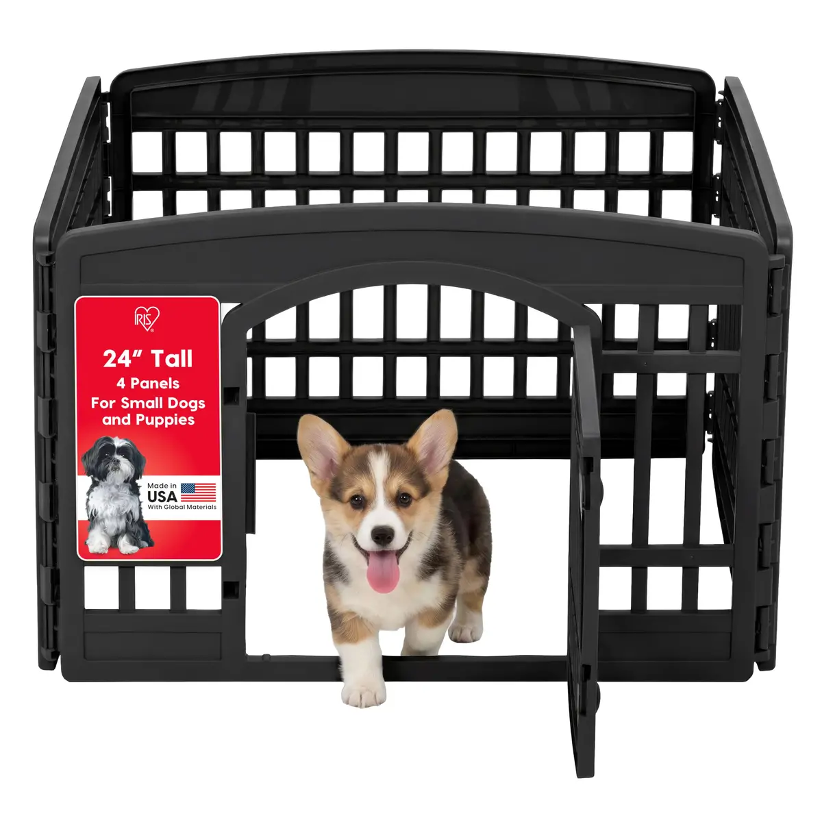 IRIS USA 4-Panel Dog Playpen | Pet Enclosure, Black, 24"H, 35"L x 35"W | Portable Indoor/Outdoor - main product image