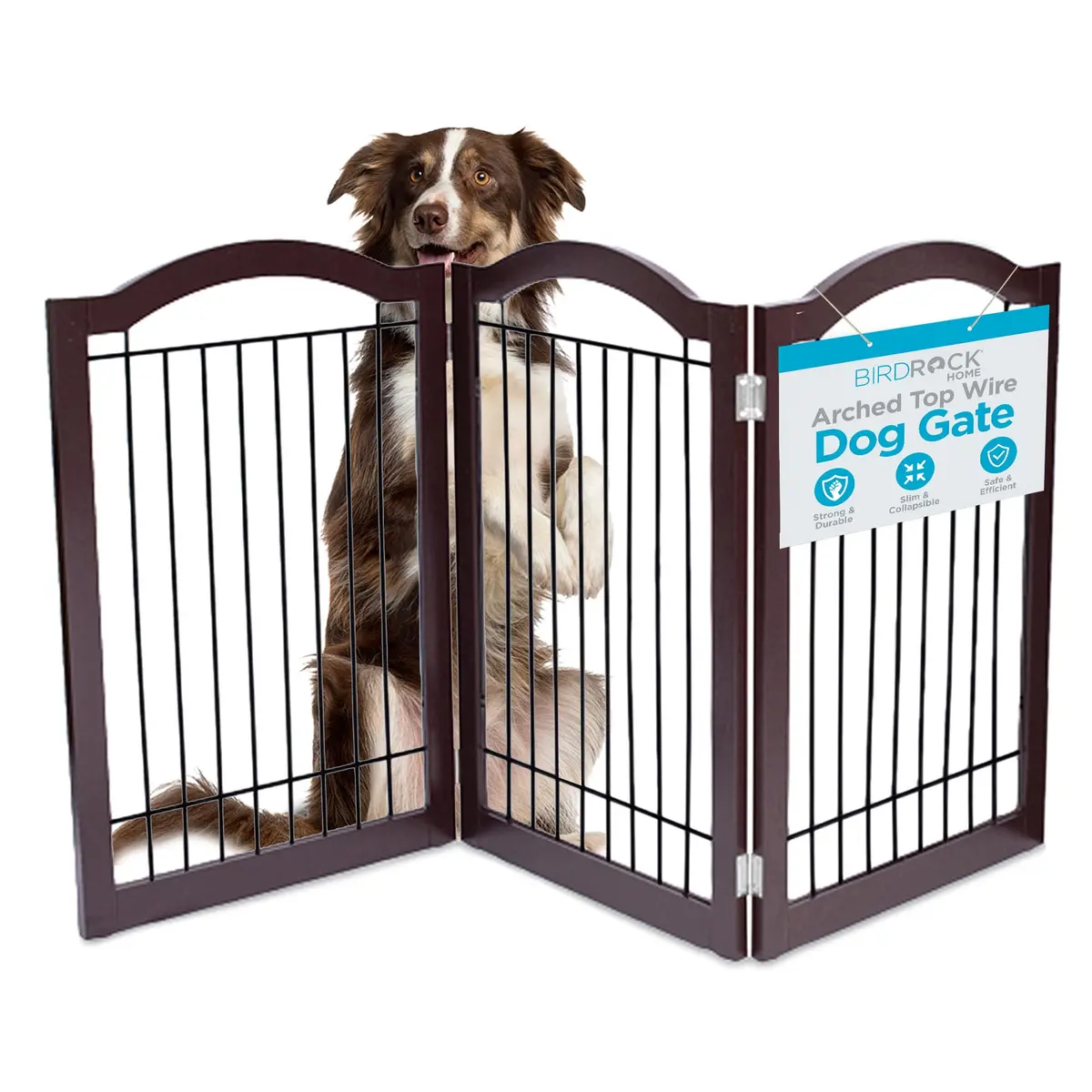 Internet's Best Wire Dog Gate with Arched Top - 3 Panel - 30" Tall - Espresso | Elegant Pet Barrier for Indoors - main product image