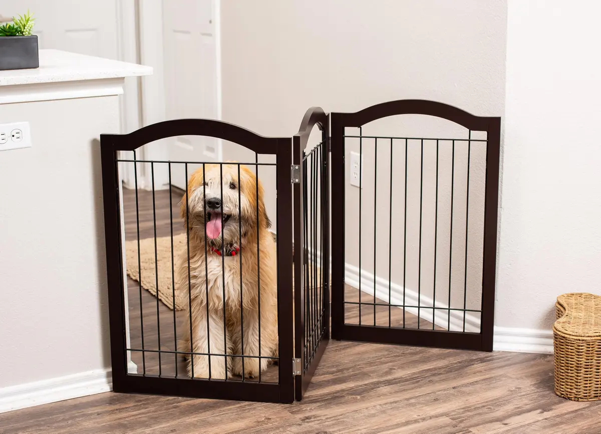 Internet's Best Wire Dog Gate with Arched Top - 3 Panel - 30" Tall - Espresso | Elegant Pet Barrier for Indoors - view 7