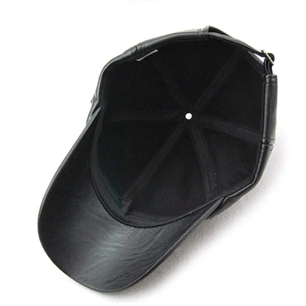 Dewsshine Unisex Leather Baseball Cap Black | Classic PU Winter Hat for Men & Elderly (22.1-23.6in) - view 3